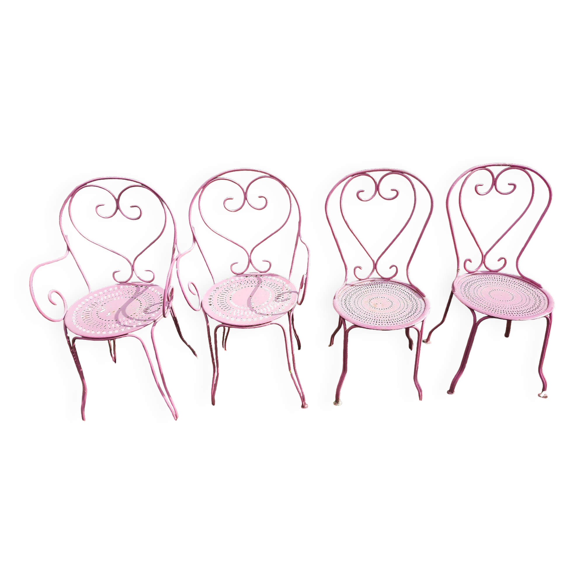 Set of 2 armchairs + 2 Fermob chairs in antique wrought iron