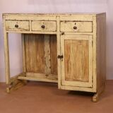 Antique art deco desk in Burmese teak with yellow patina - original ecru