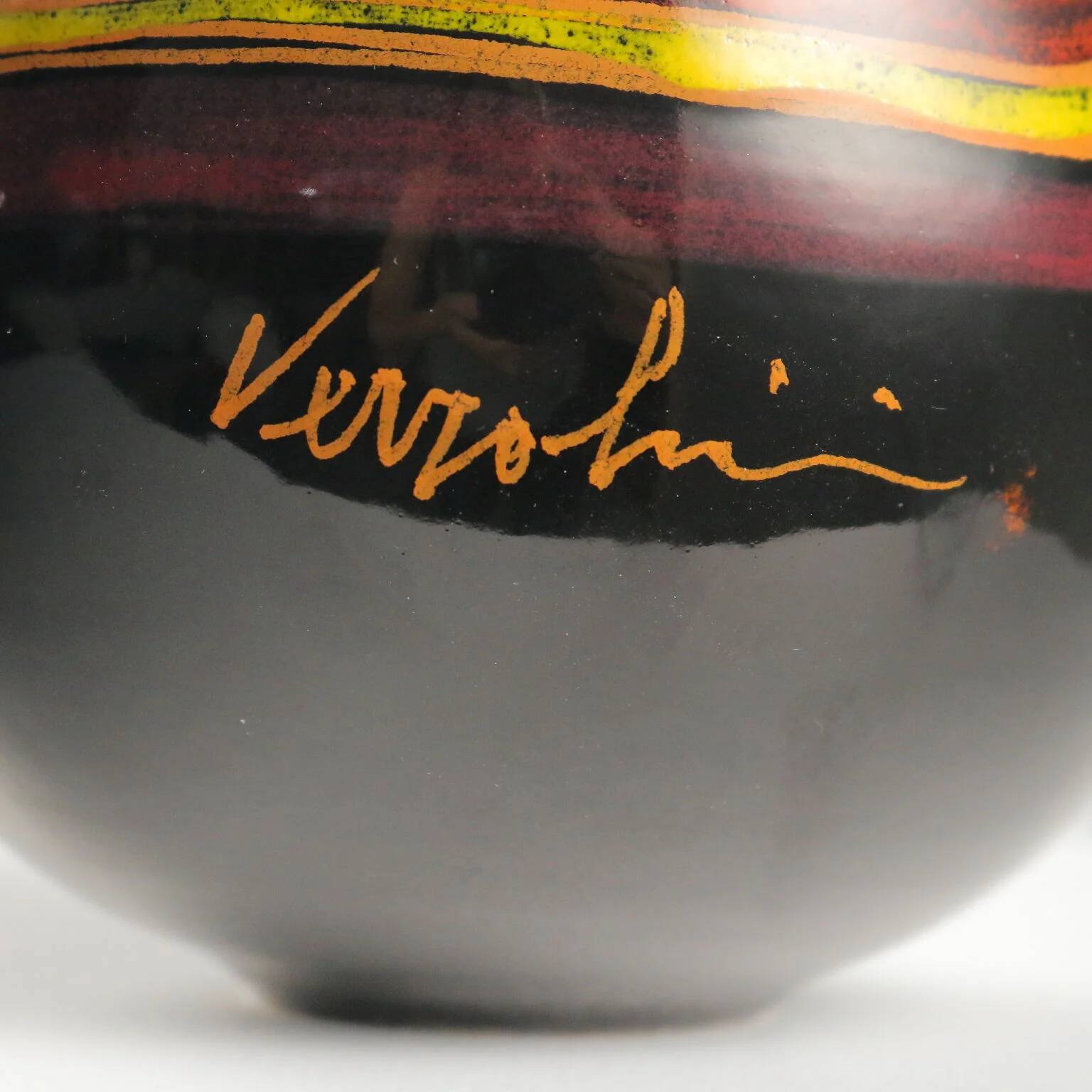 Vintage Verzolini ceramic vase with colourful decoration, Italy, 1970s.