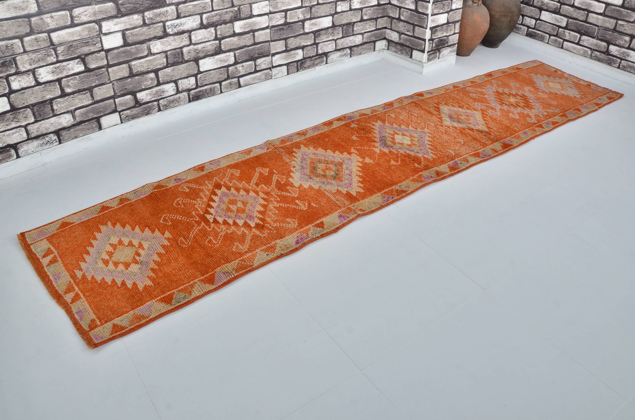 Unique Motif Vintage Wool Runner Rug sku 2120