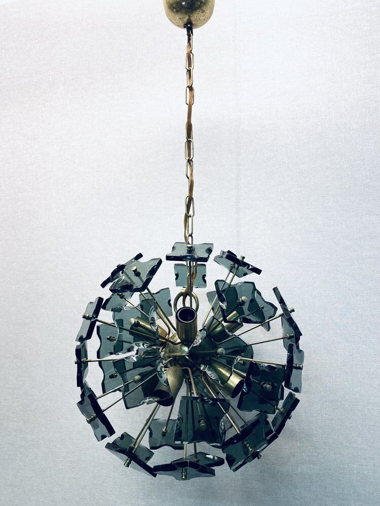 Italian sputnik murano glass smoked glass and metal, 1960s