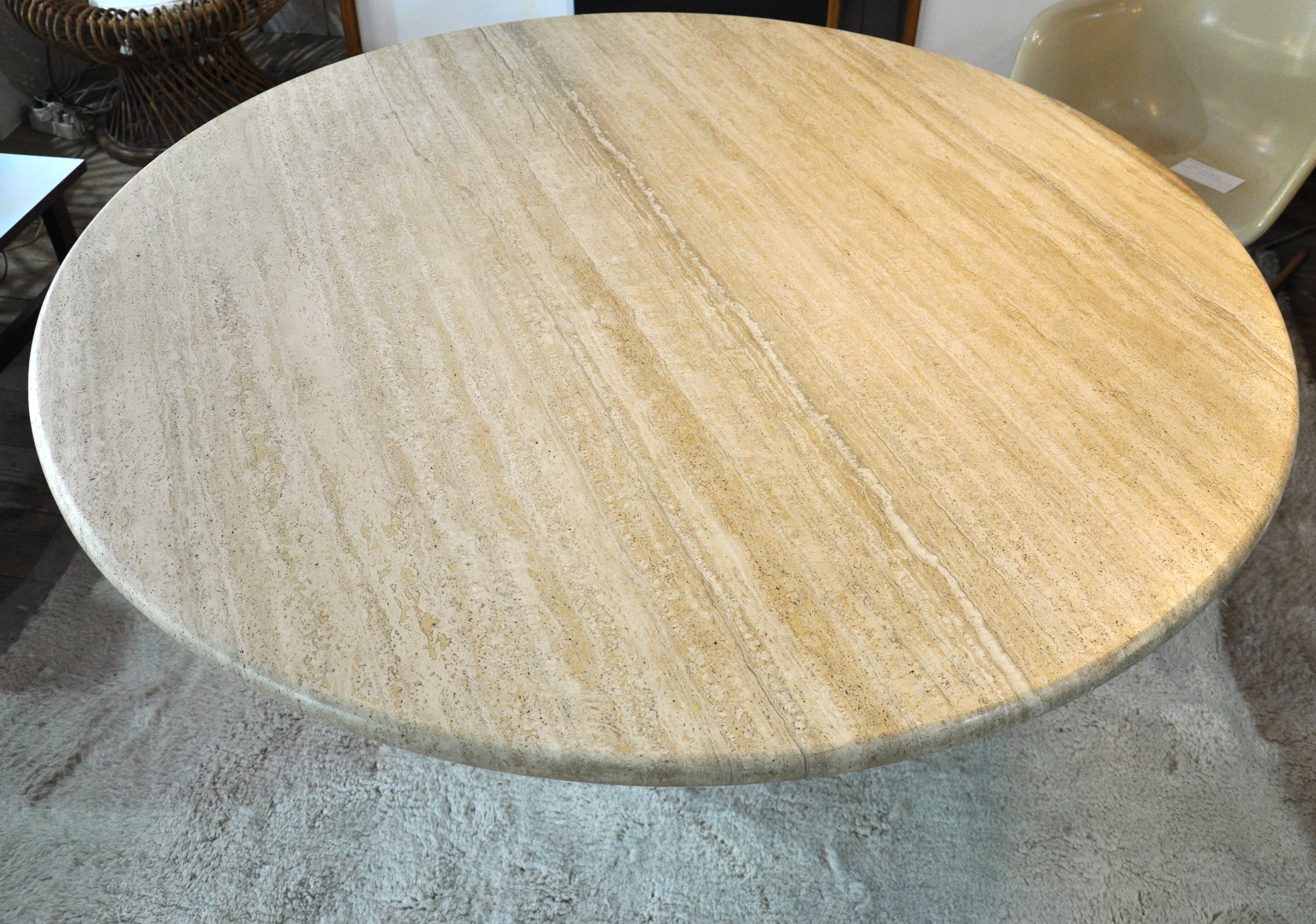 Round travertine table