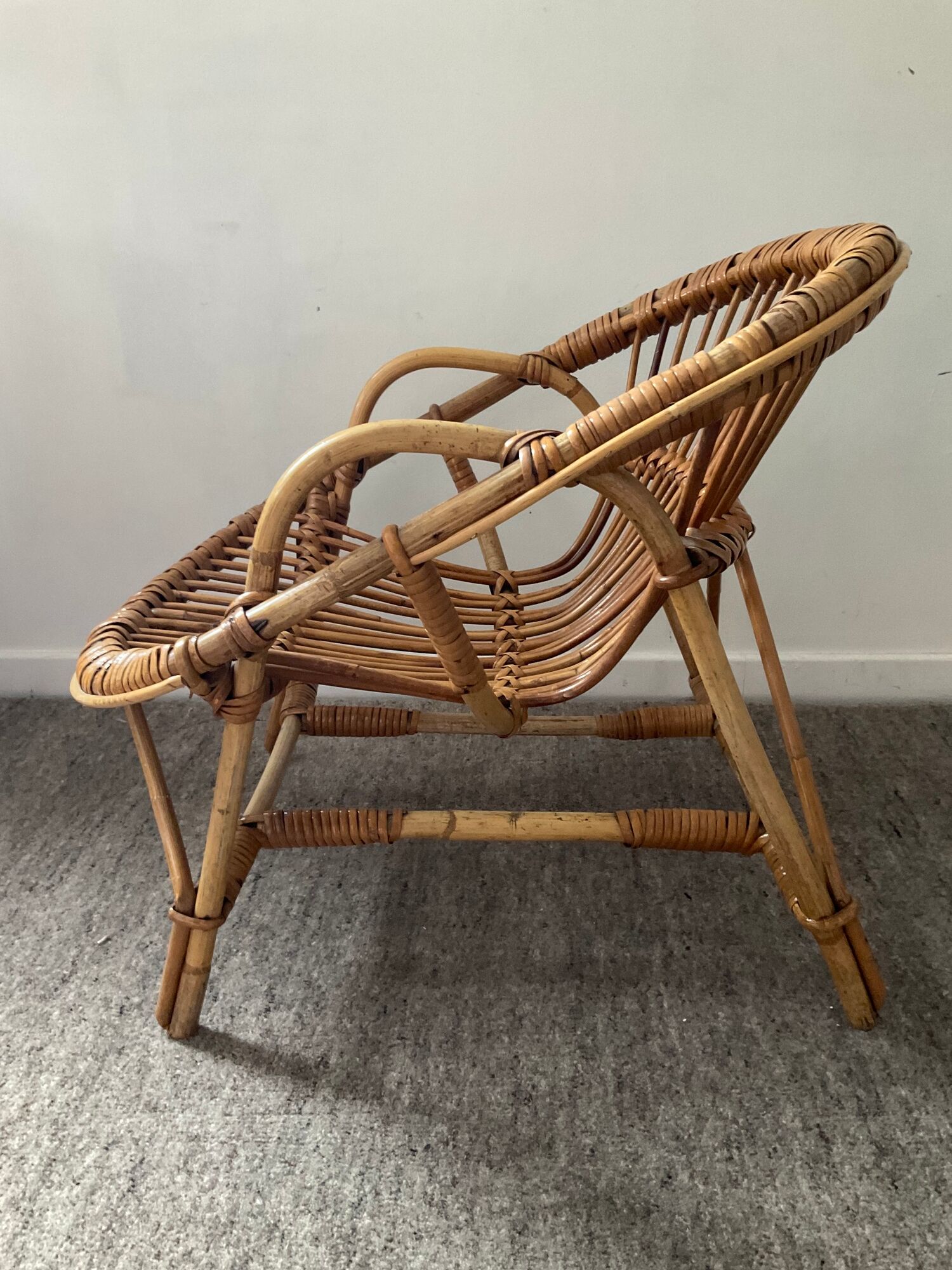 Children's armchair rattan shell from the 70s