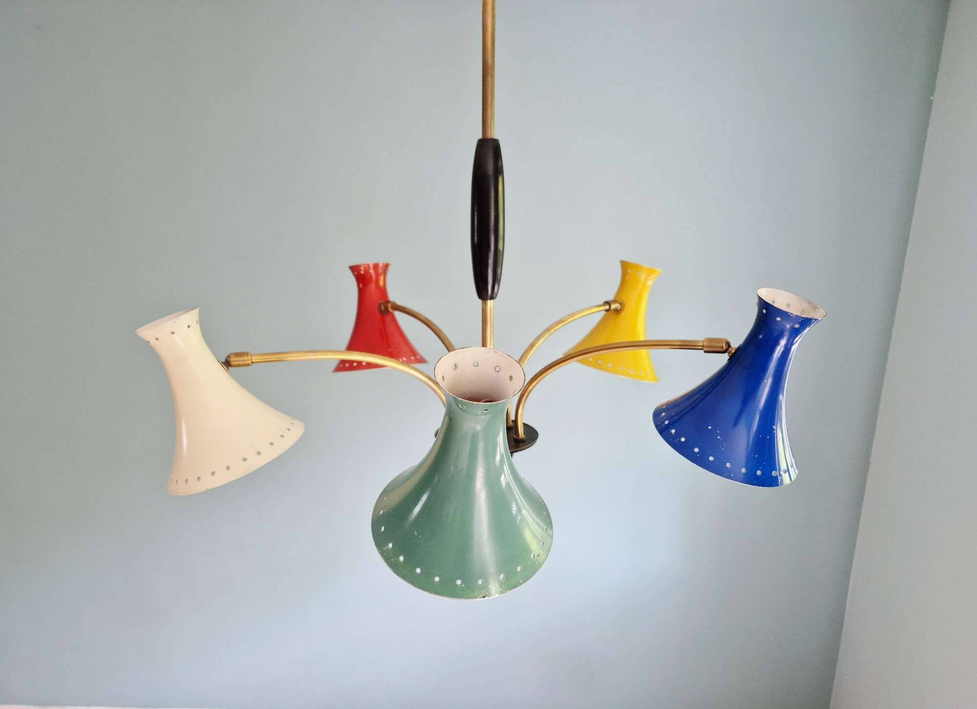 Articulated Diabolo chandelier, Italian design, 1950s-60s