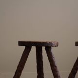 A pair of Wabi Sabi stools carved from pine, mid-century modern Swedish style, 1960s.