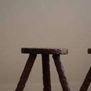 A pair of Wabi Sabi stools carved from pine, mid-century modern Swedish style, 1960s.