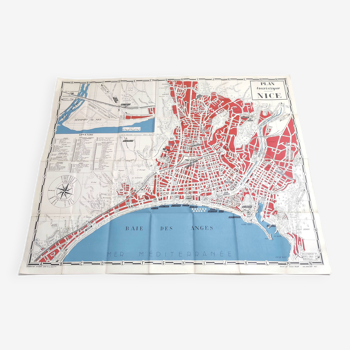 Tourist plan map of Nice 1950 Côte d'Azur
