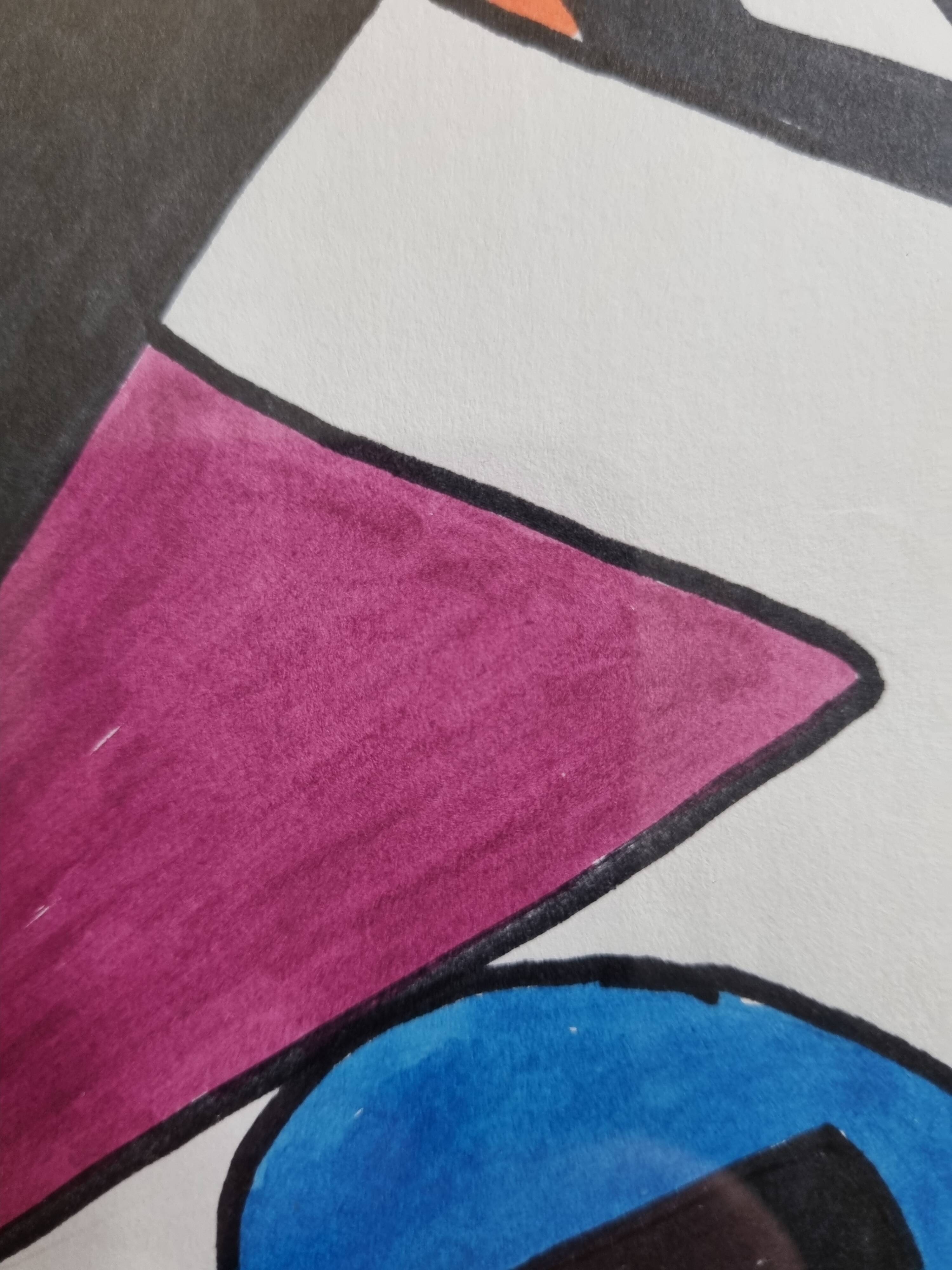 Abstract composition, original drawing signed Contreras, 1980s, 32 x 42 cm framed under glass