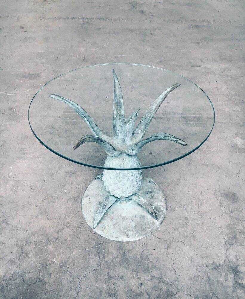 Hollywood Regency Style Brass Patinated Pineapple Side Tables, France, 1970s, Set of 2