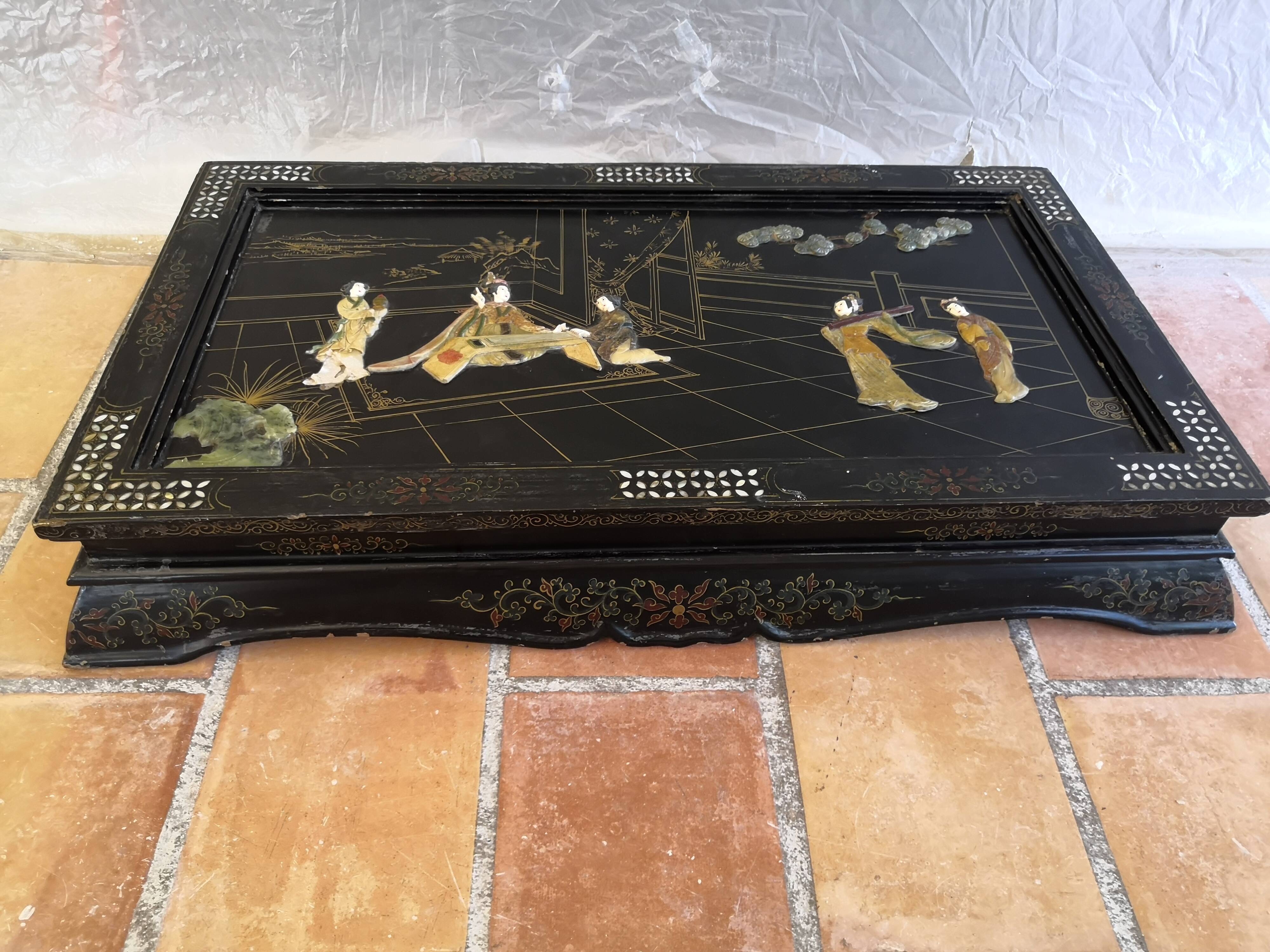 Old rectangular asian retractable coffee table