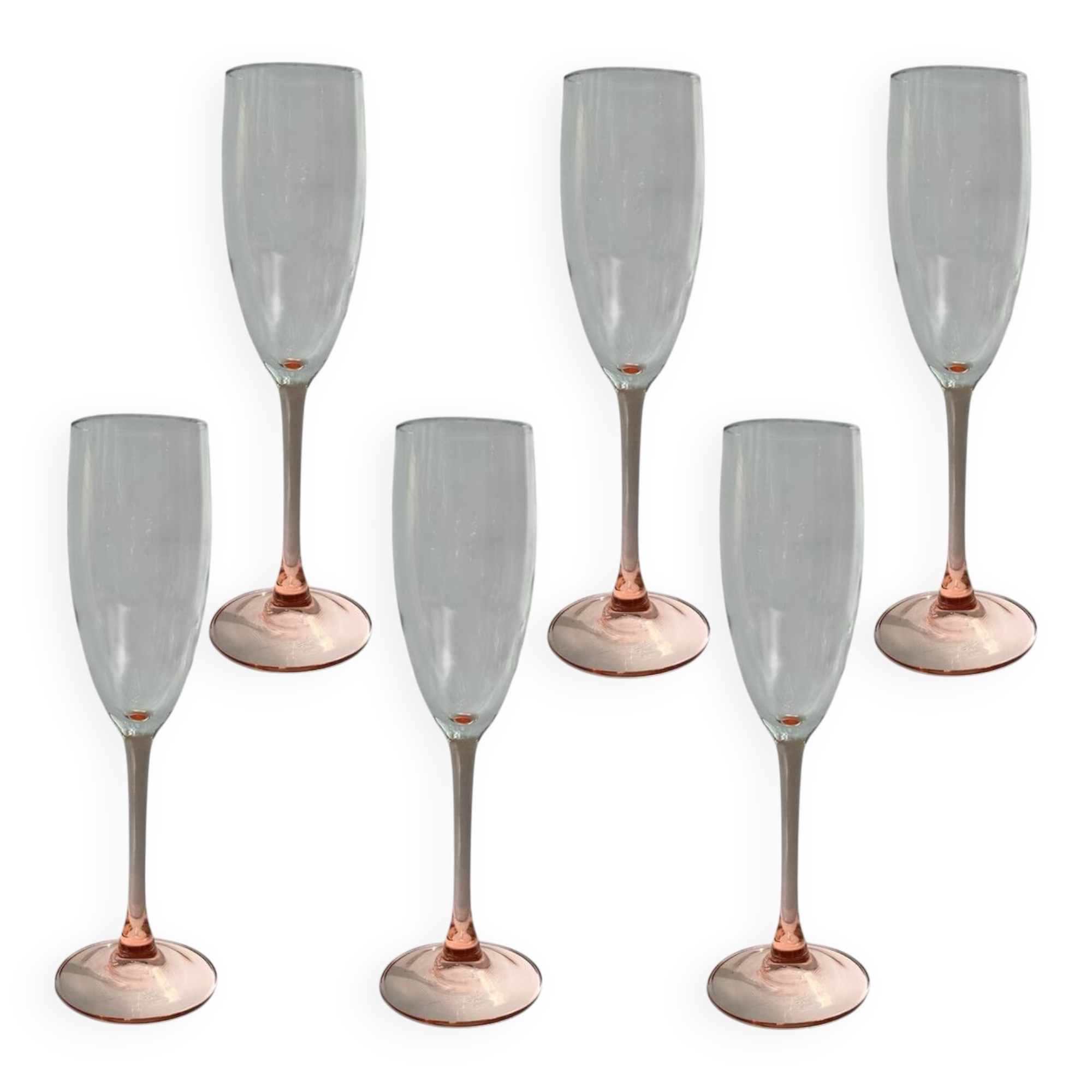 Set of 6 ROSALINE Champagne Flutes – Vintage Pink Glass