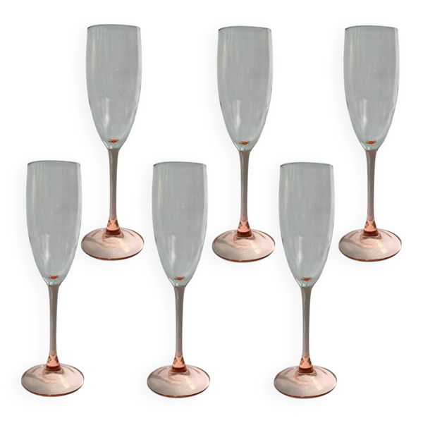 Lot de 6 Flûtes à Champagne ROSALINE – Verre rose vintage