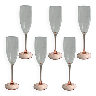 Set of 6 ROSALINE Champagne Flutes – Vintage Pink Glass