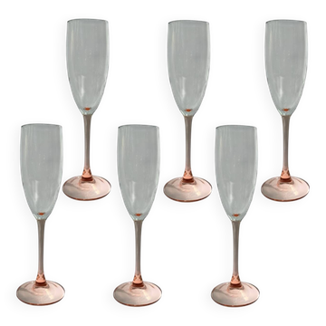 Set of 6 ROSALINE Champagne Flutes – Vintage Pink Glass
