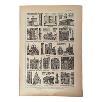 Lithograph on architecture (churches, house) - 1920