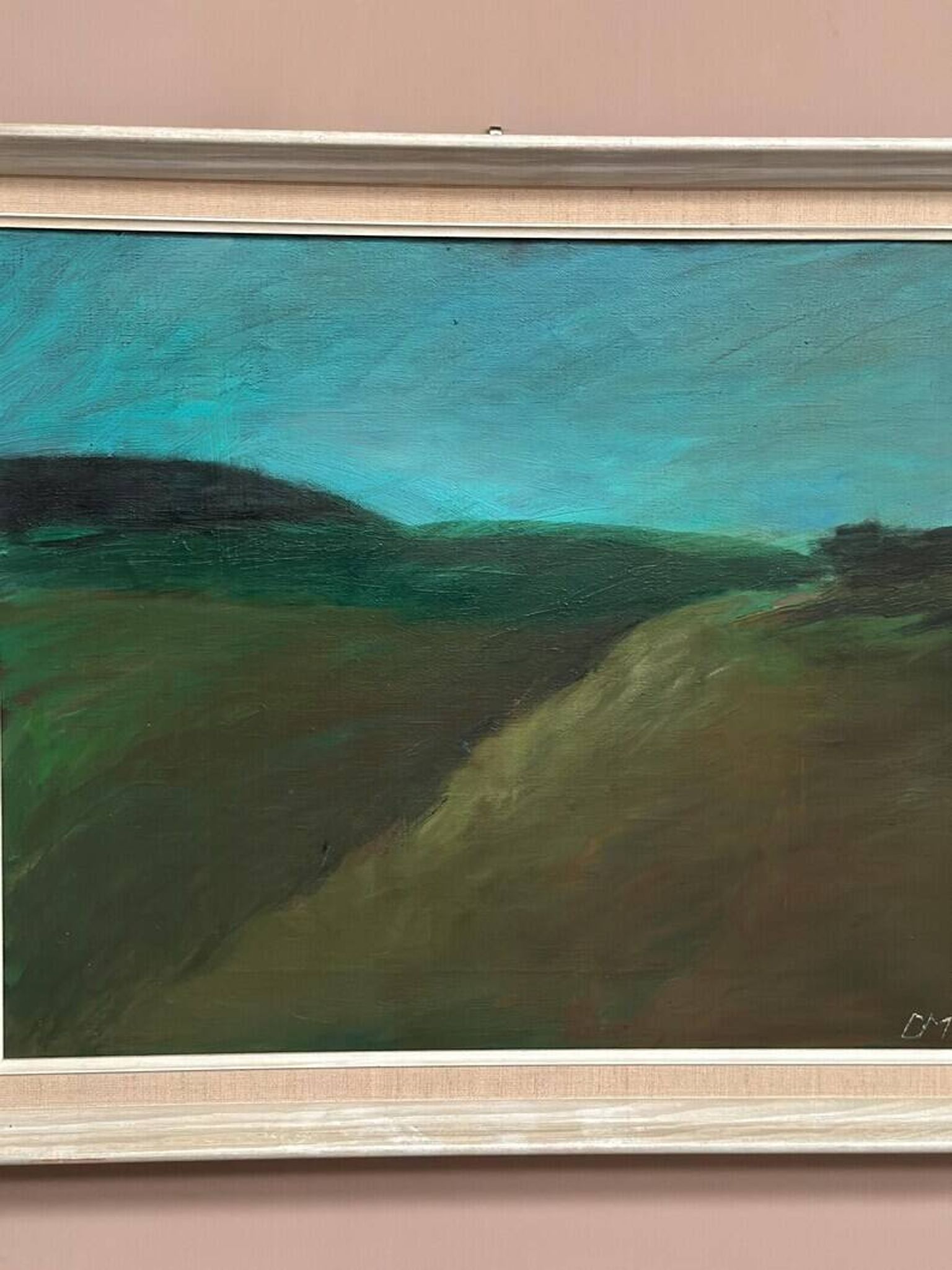 Original Swedish Oil on Canvas – "Landscape" by Dina Mortensen – Signed DM – Vintage and Framed – 53 × 45.5 cm (20.9" × 17.9")