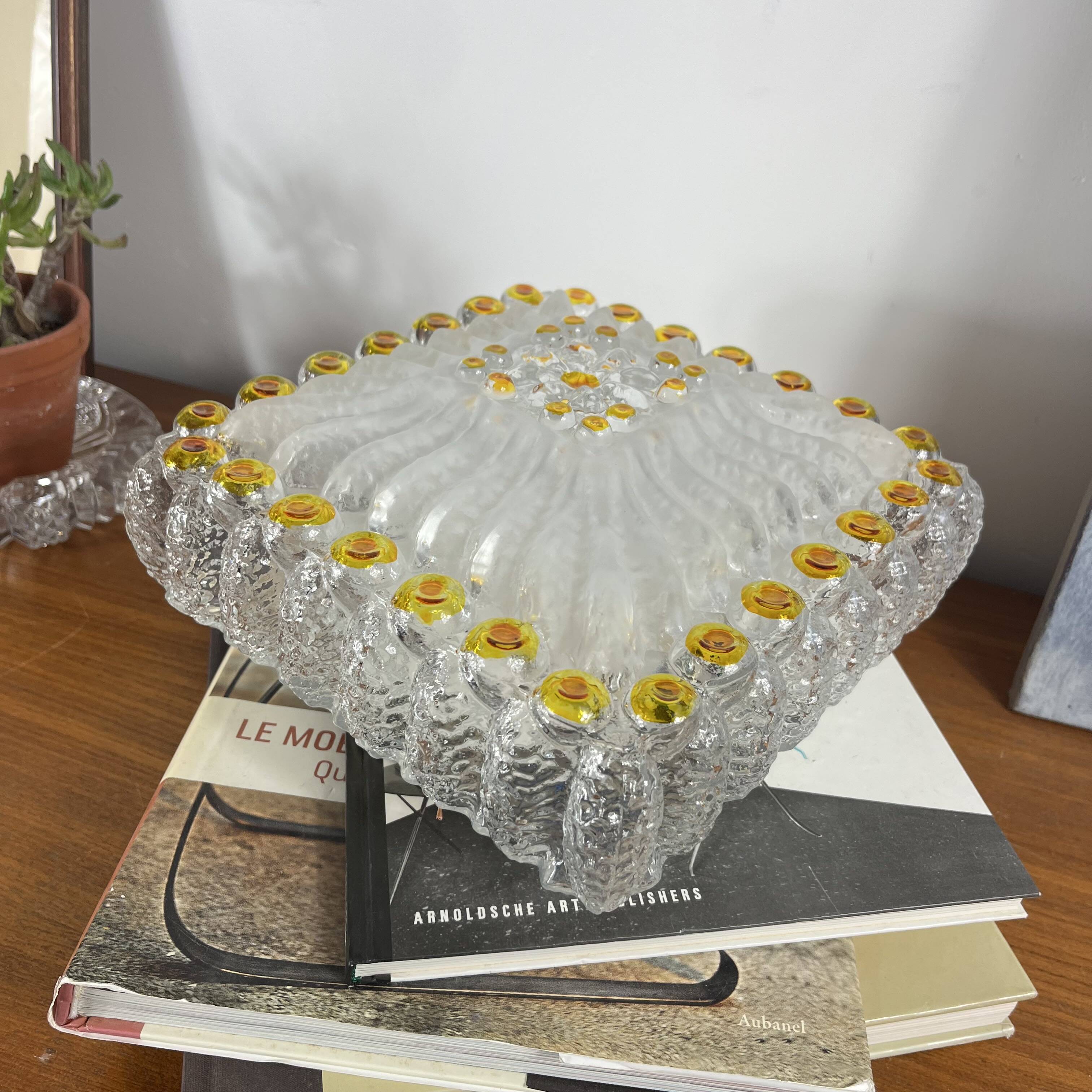 Square wall light or ceiling light in Murano or Limburg glass.