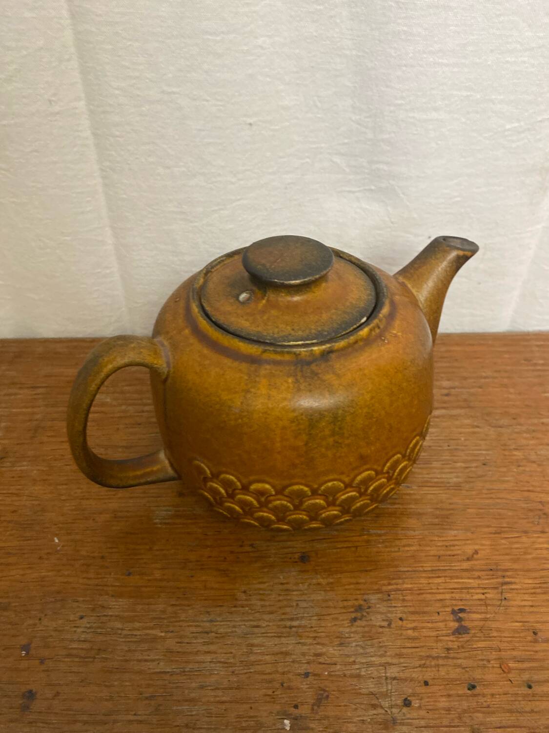 Vintage KW Feuerfest Embossed Brown Ceramic Teapot #C786