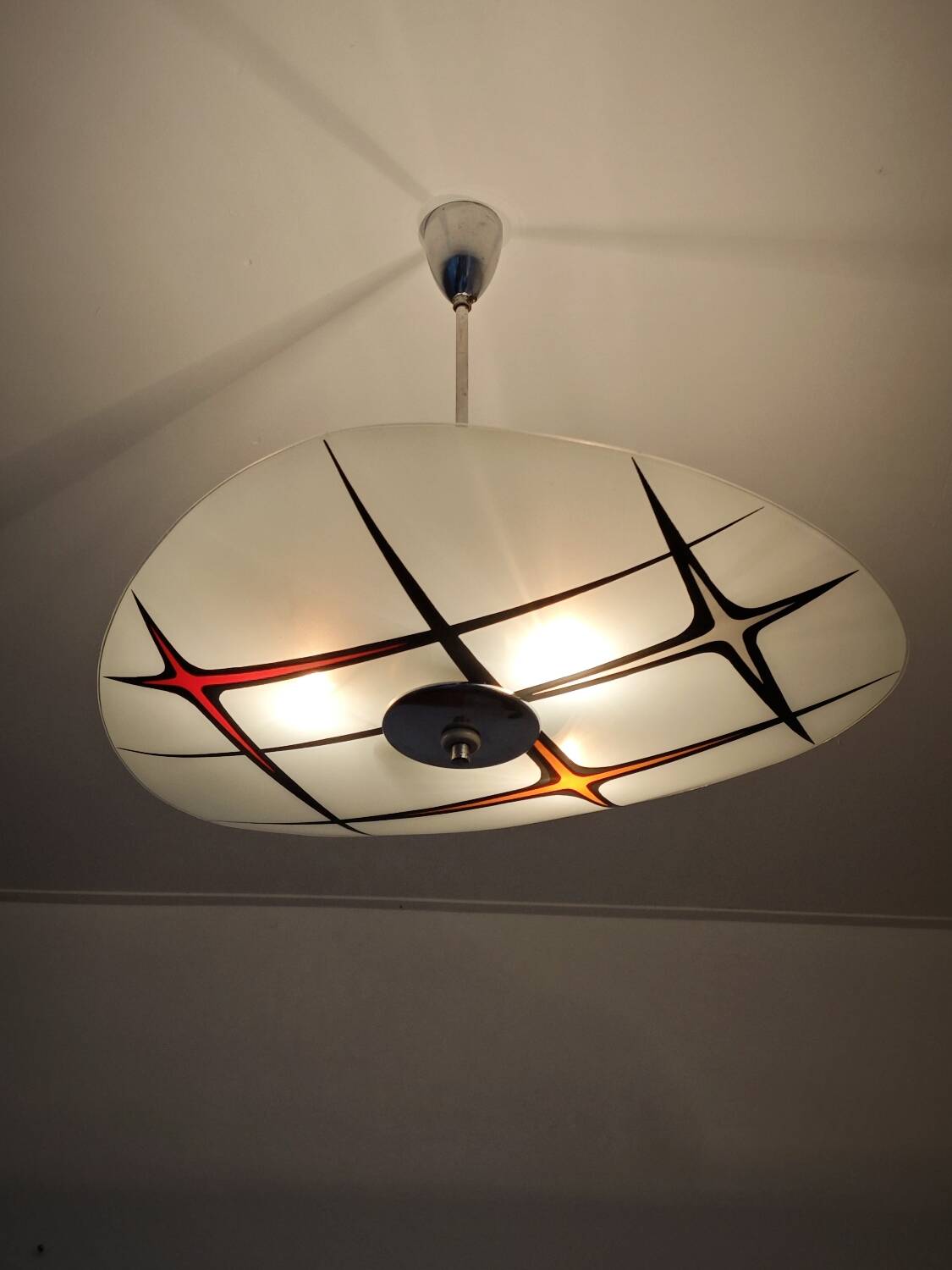 Modernist Czechoslovakian Zukov pendant light, geometric pattern, 1960
