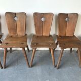 Suite of 6 savoyard solid wood chairs, circa 1950