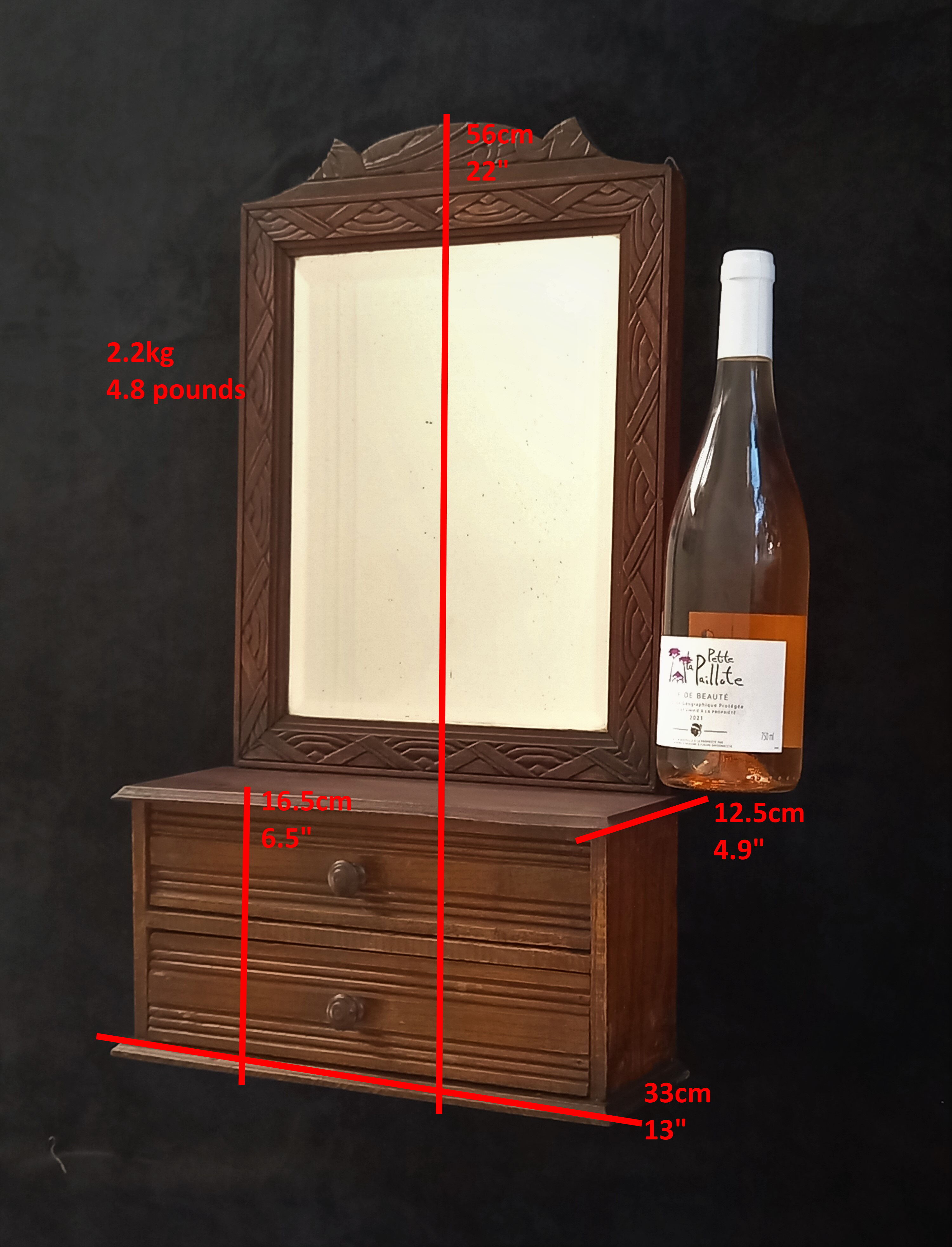 Art deco wall cabinet with mirror and two drawers