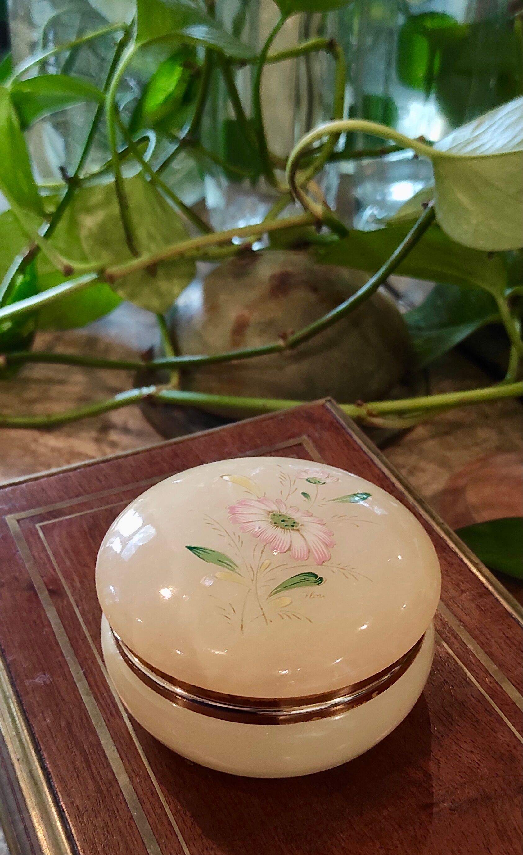 opaline box with floral pattern, 60s