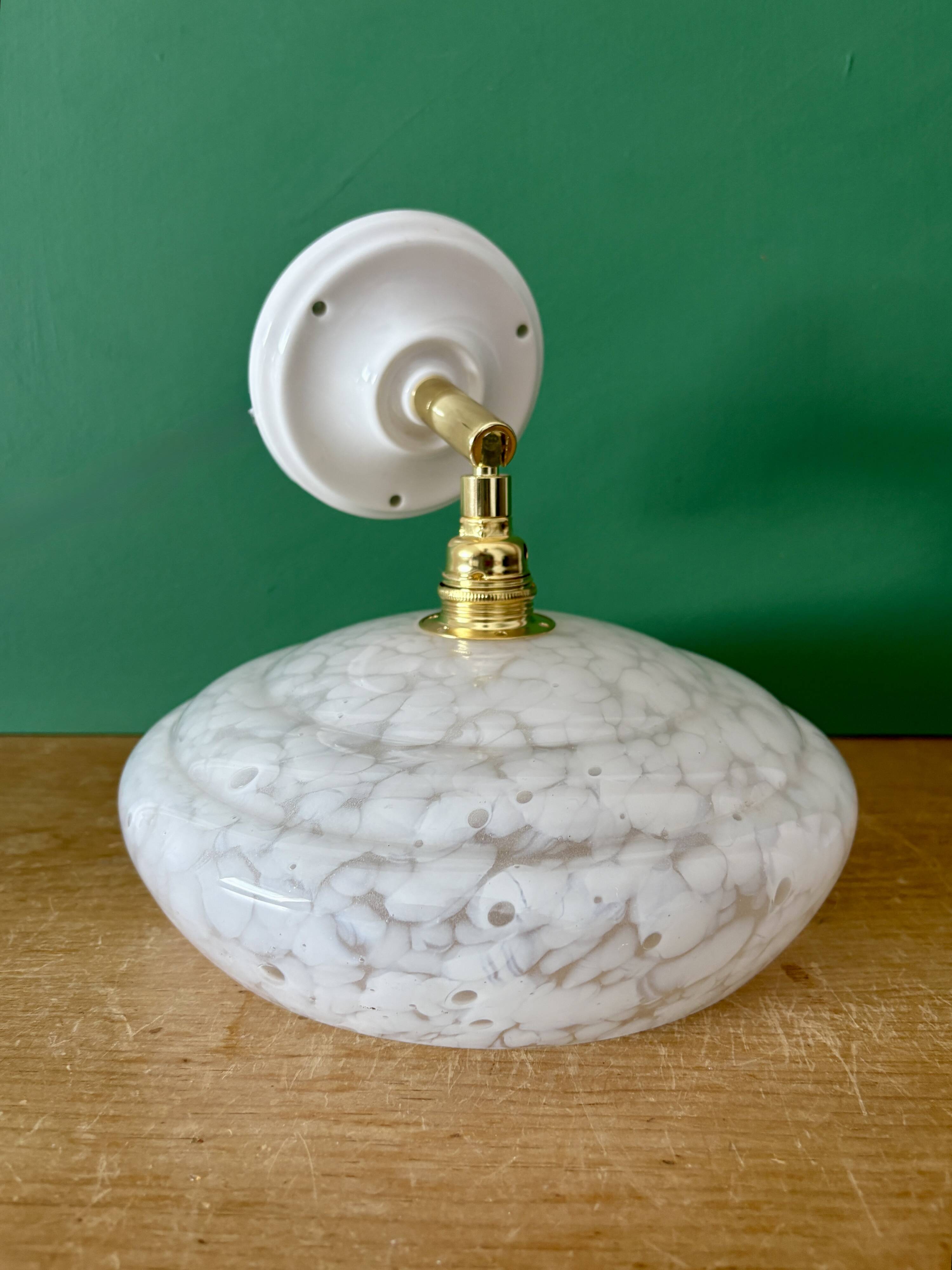 Vintage wall lamp with white clichy glass shade