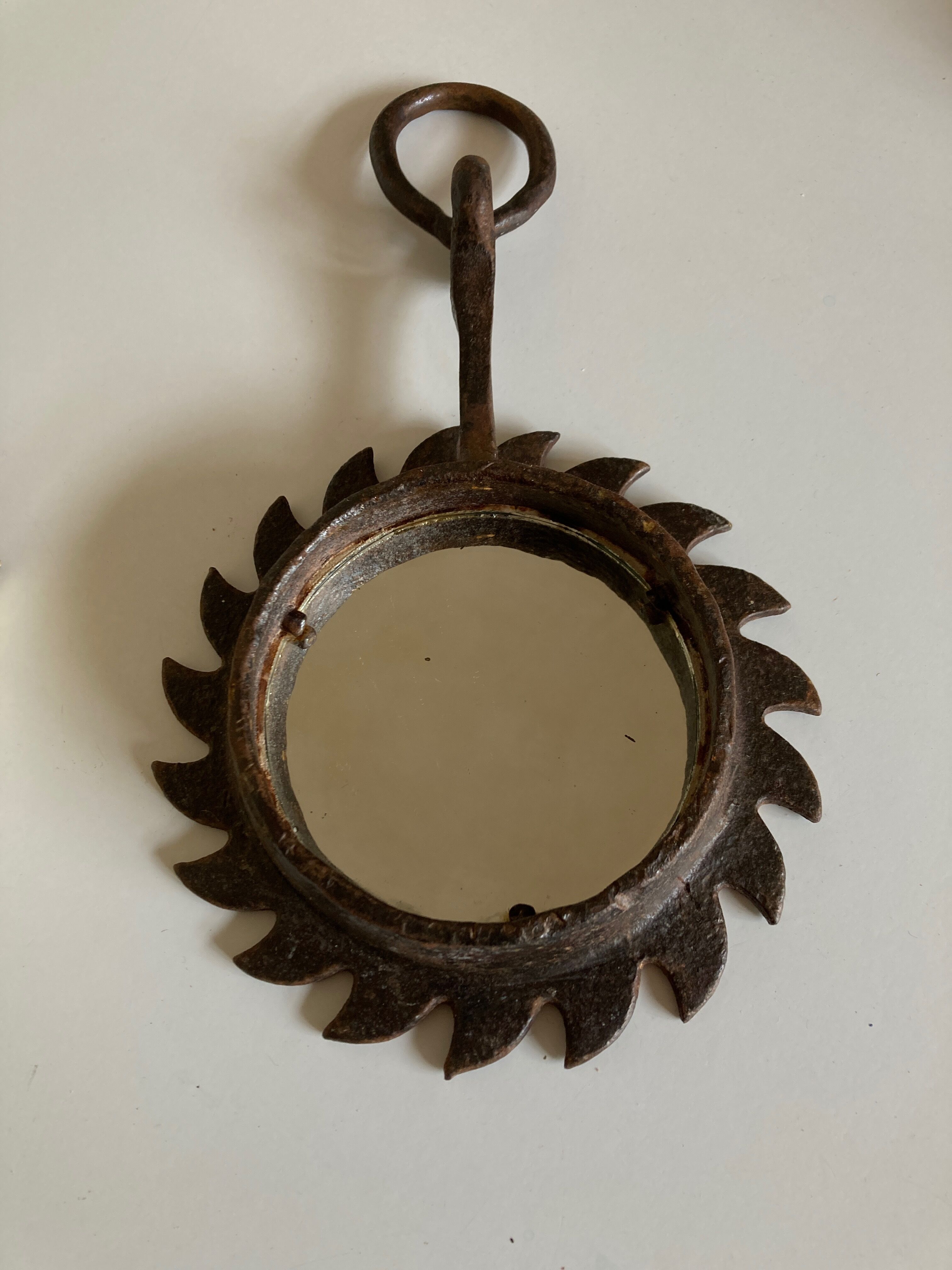 Brutalist wrought iron sunburst mirror, 1970