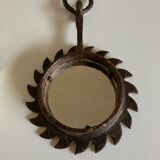 Brutalist sun mirror in beaten iron 1970 34cm