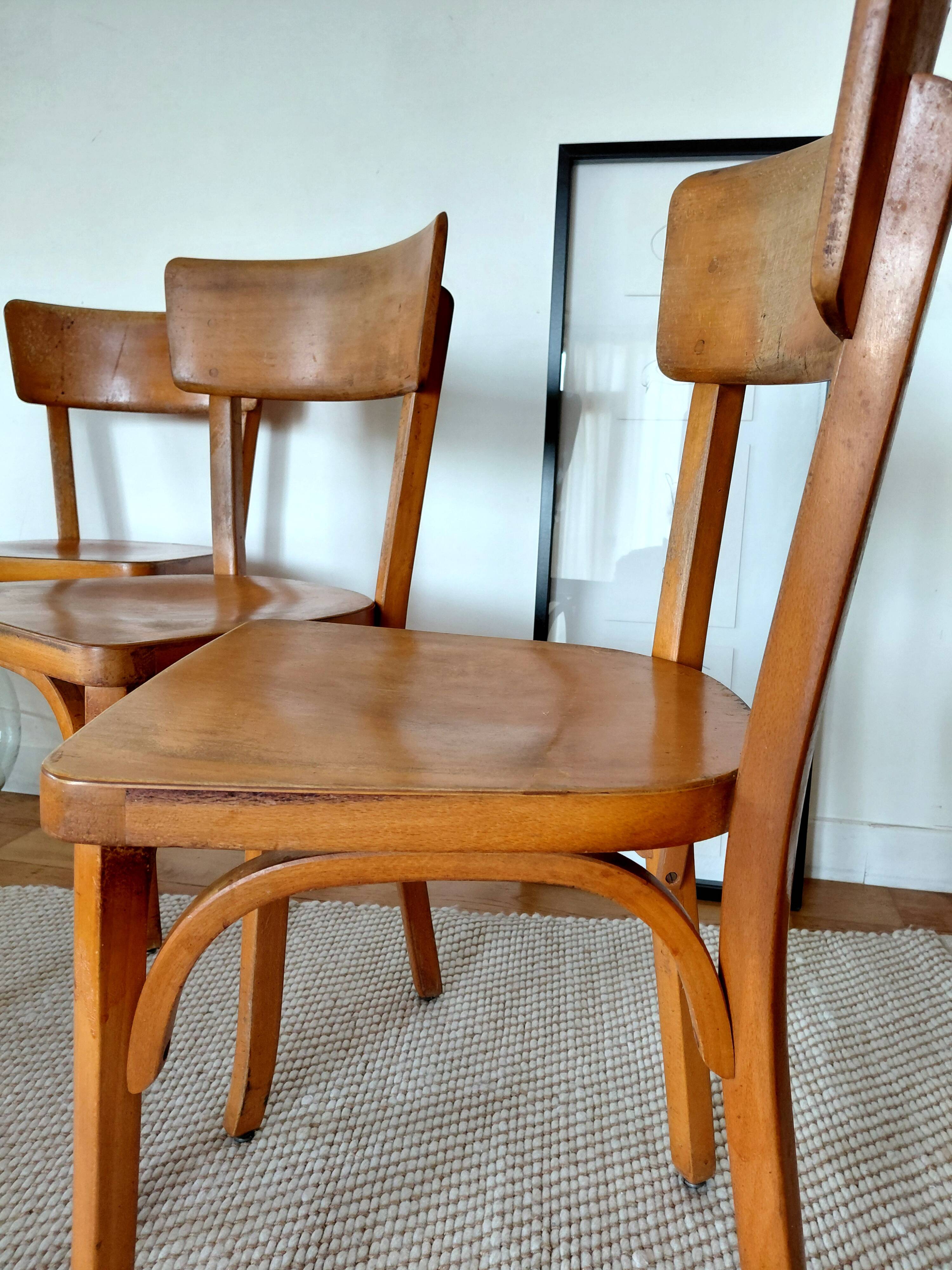 Rare set of 4 Baumann bistro chairs - branded with a hot iron (1930s/40s)
