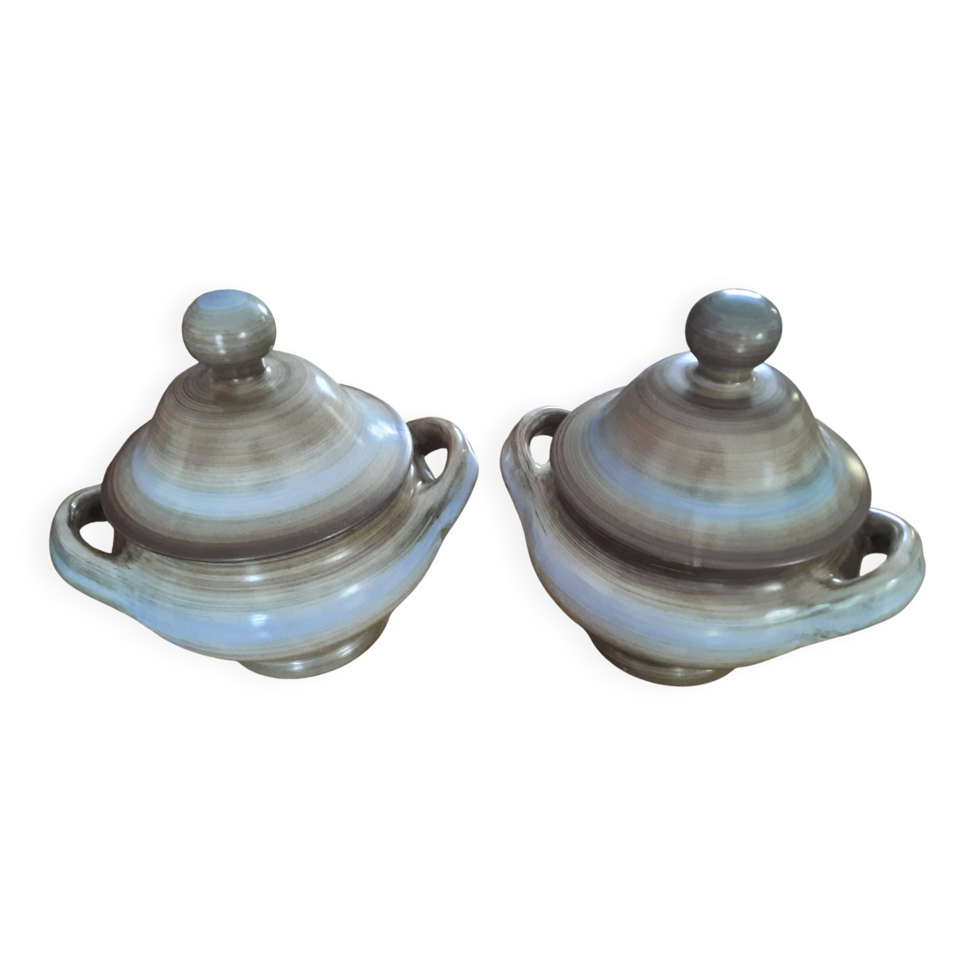 Pair of vintage Longchamp glazed ceramic soup tureens, 1970s.