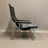 Pair of reclining relax armchairs black leather design 1960