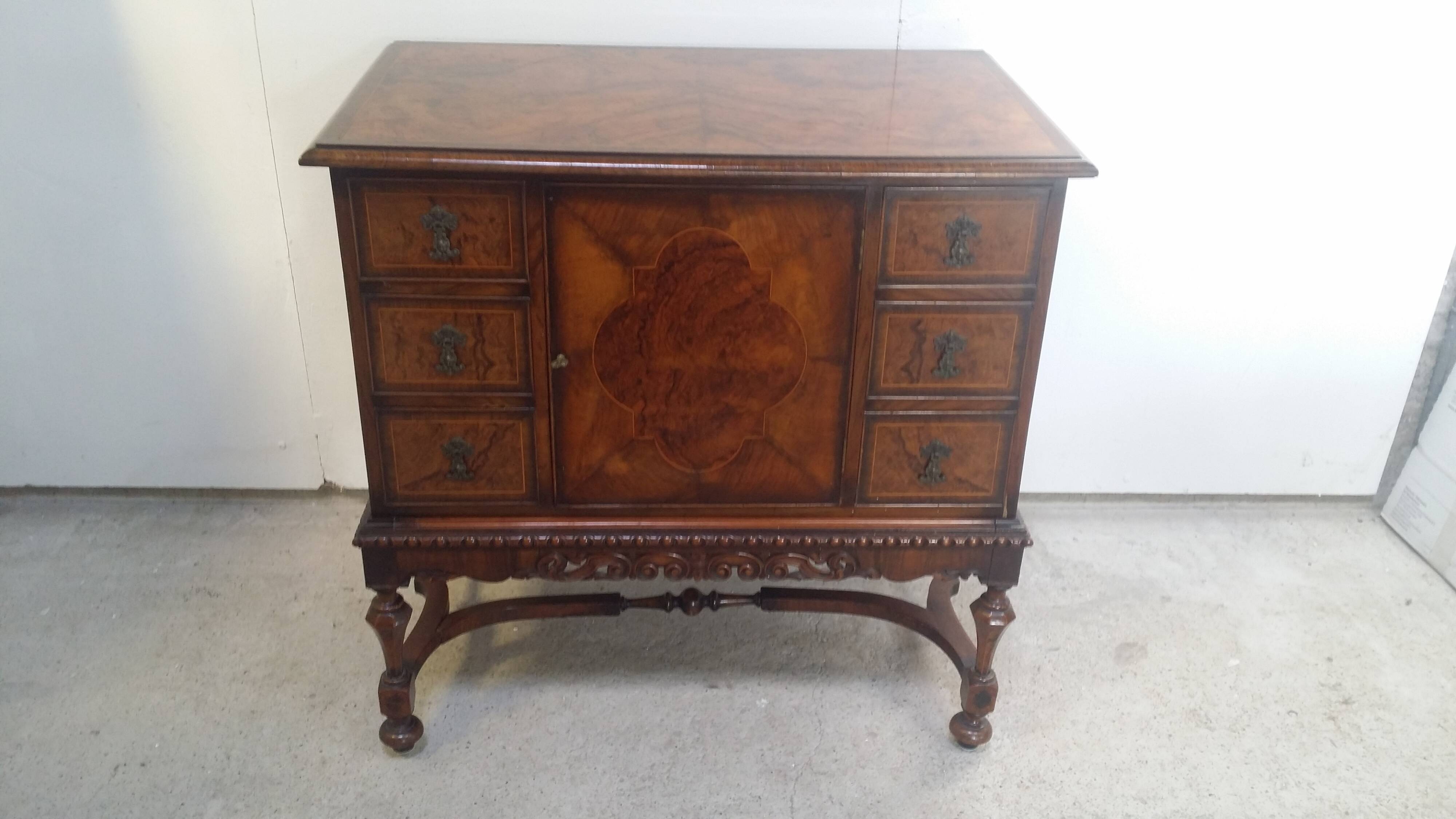 English burl walnut cabinet