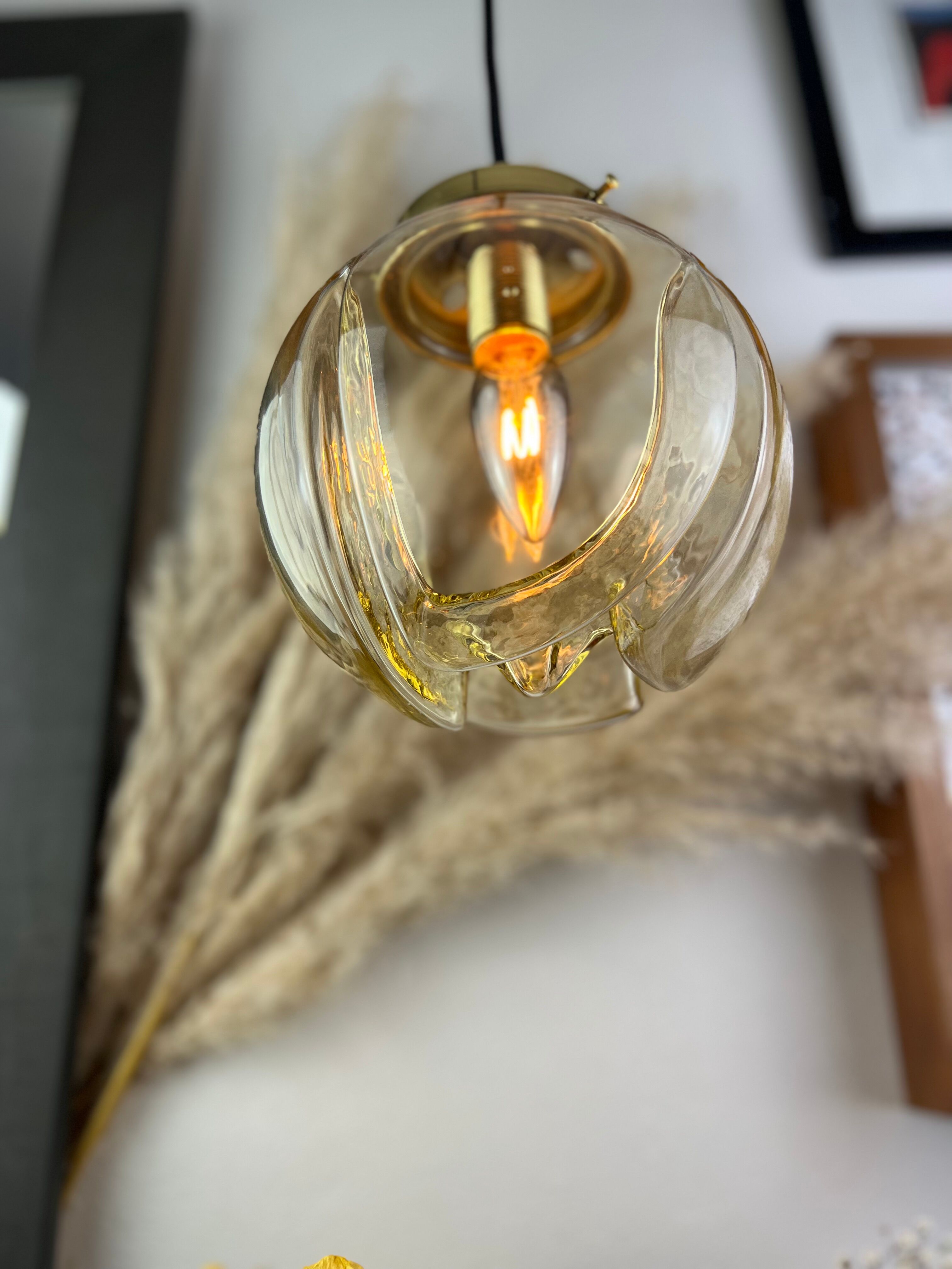 Lamp walking/suspension lamp large globe vintage molded glassware Murano smoked yellow