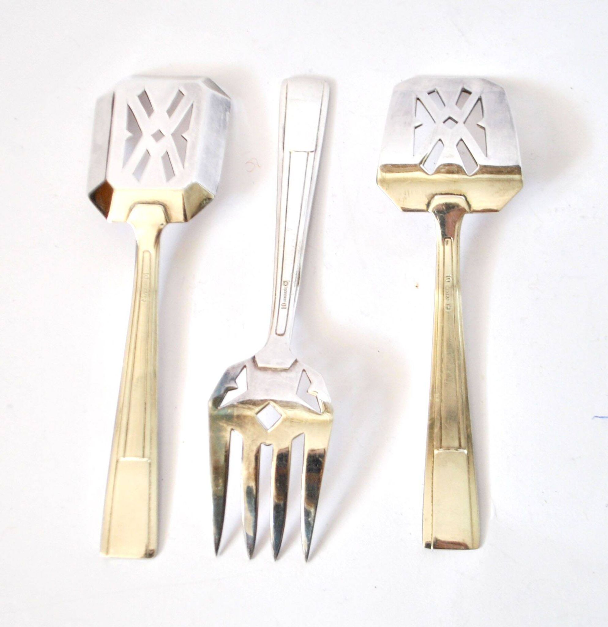 Lot de 3 couverts à mignardise dessert en argenterie moderniste 1950 RENEKA