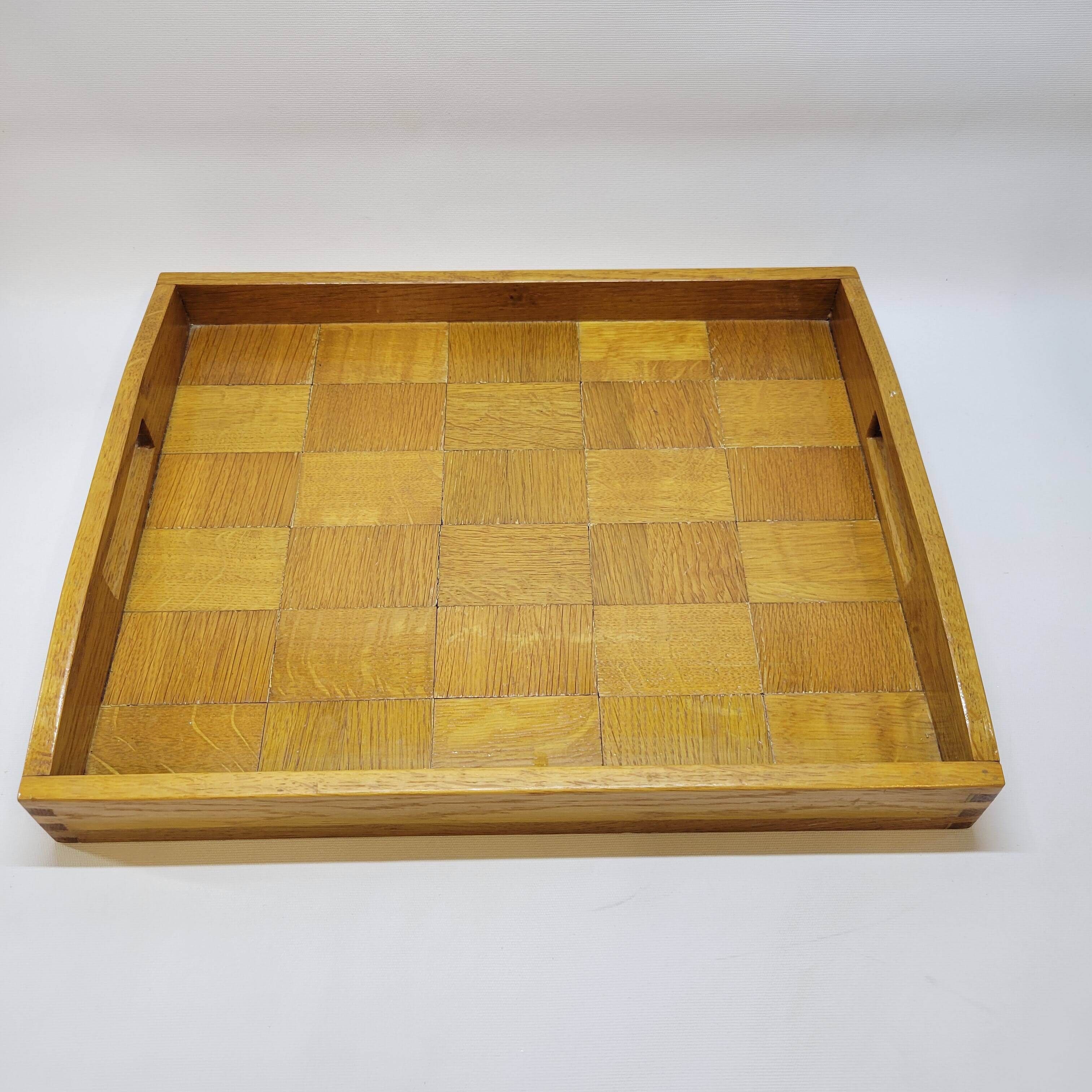 Vintage scandinavian serving tray in marquetry wood
