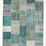 7x10 Green Vintage Patchwork Rug 300x210Cm