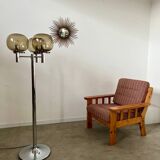 Old 3-light chrome and smoked glass floor lamp Italian design from the 70s vintage