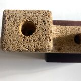 Brutalist candle holder xxl in stone and wood 1970
