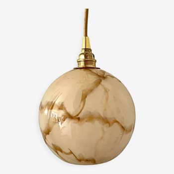 Lampe baladeuse Art Déco en opaline beige marbrée