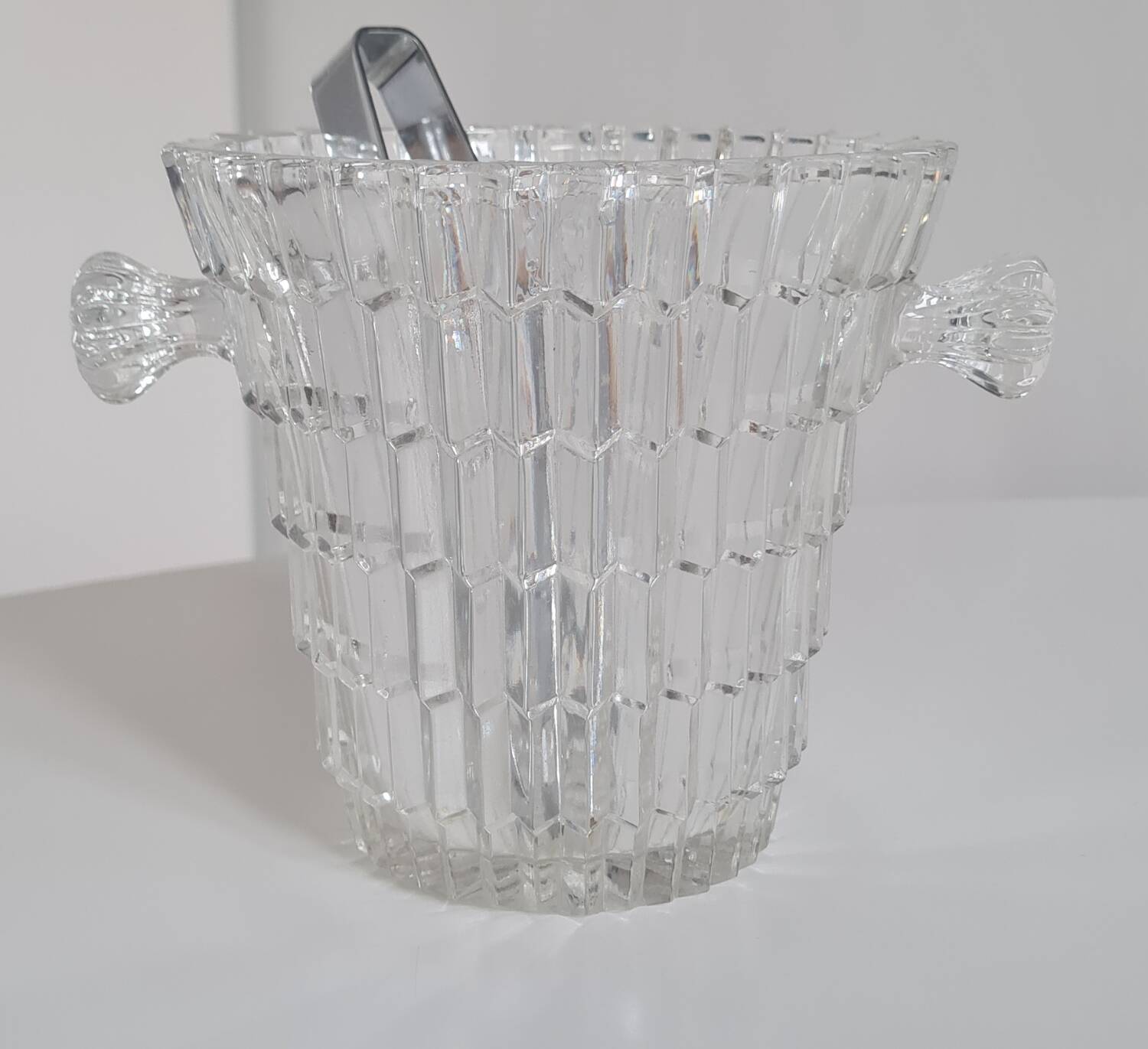 Crystal ice bucket and stainless steel tongs