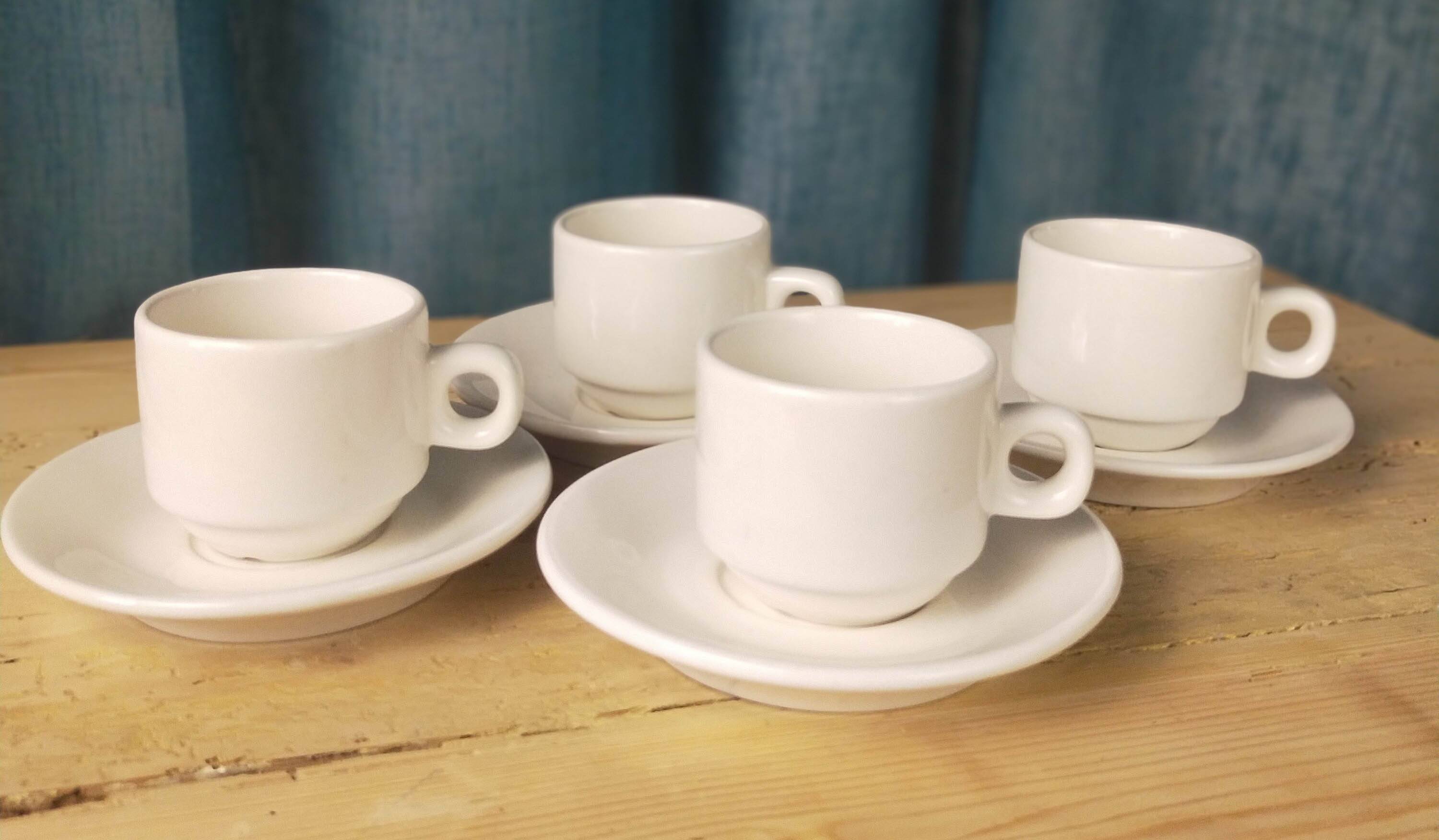 4 fours and 4 bistro coffee saucers