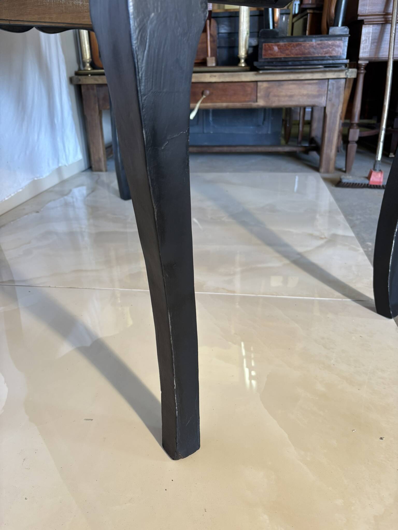 Antique black patinated desk – curved legs and chic country style