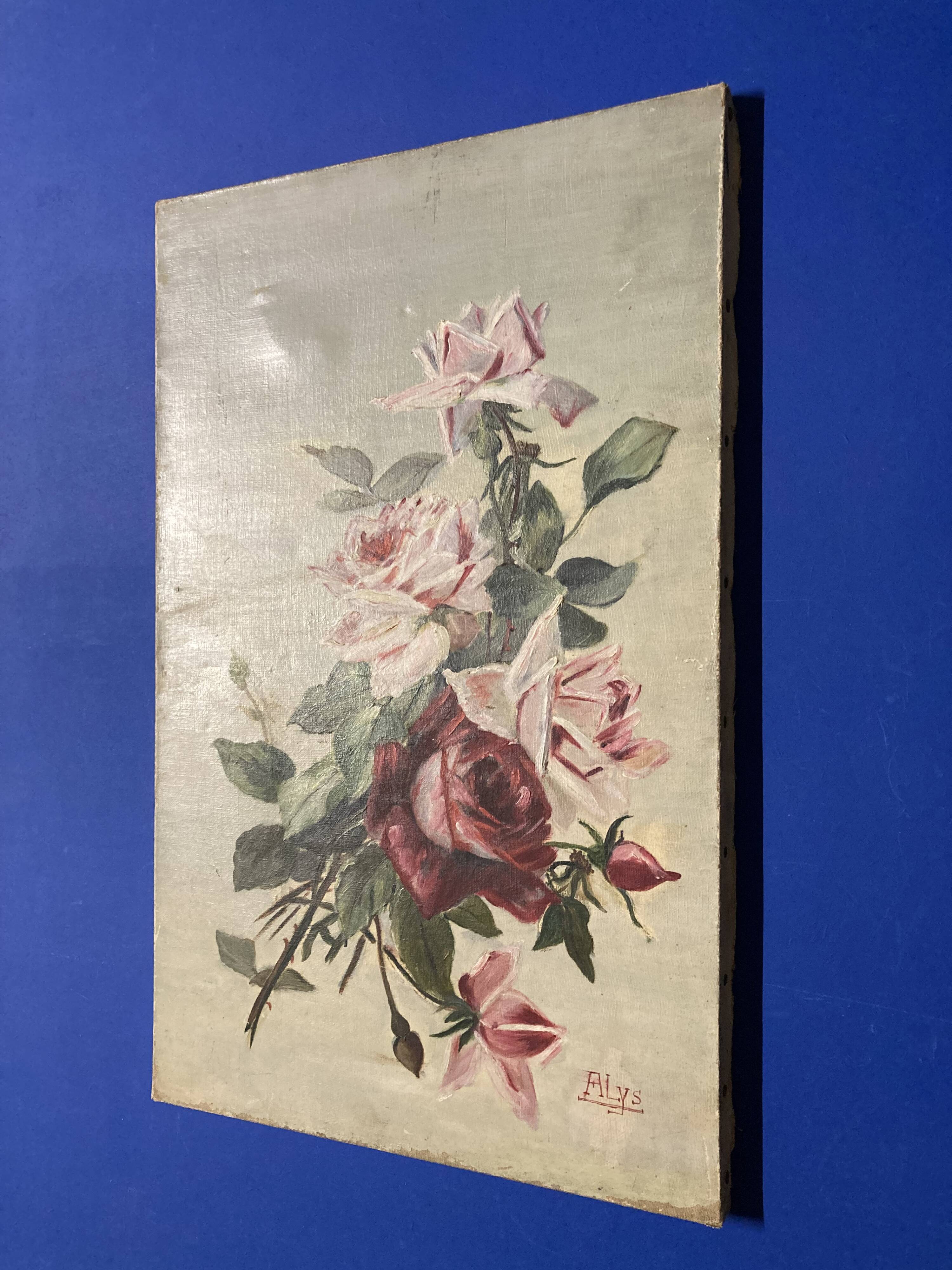 Oil on canvas with vintage roses