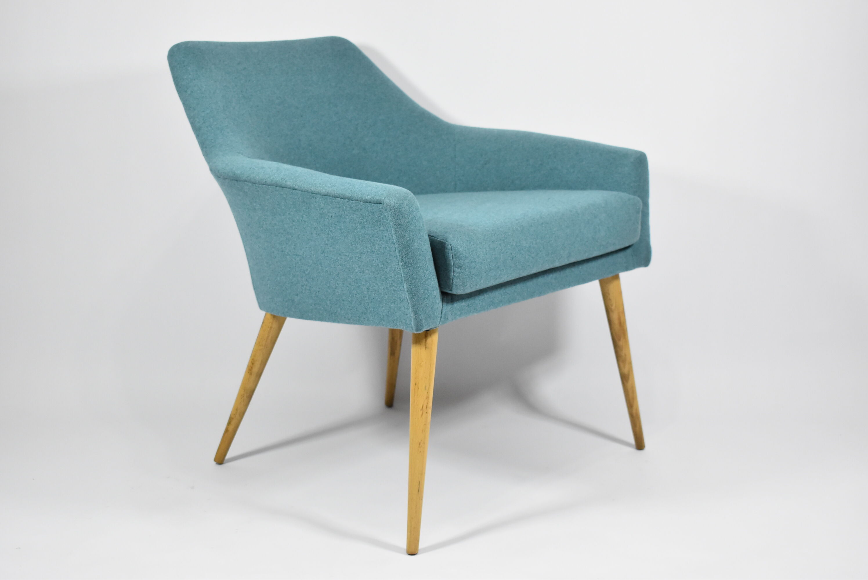 Vintage armchair Shell, turquoise fabric, 1960s, restored