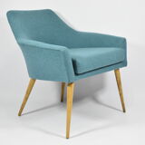 Vintage armchair Shell, turquoise fabric, 1960s, restored