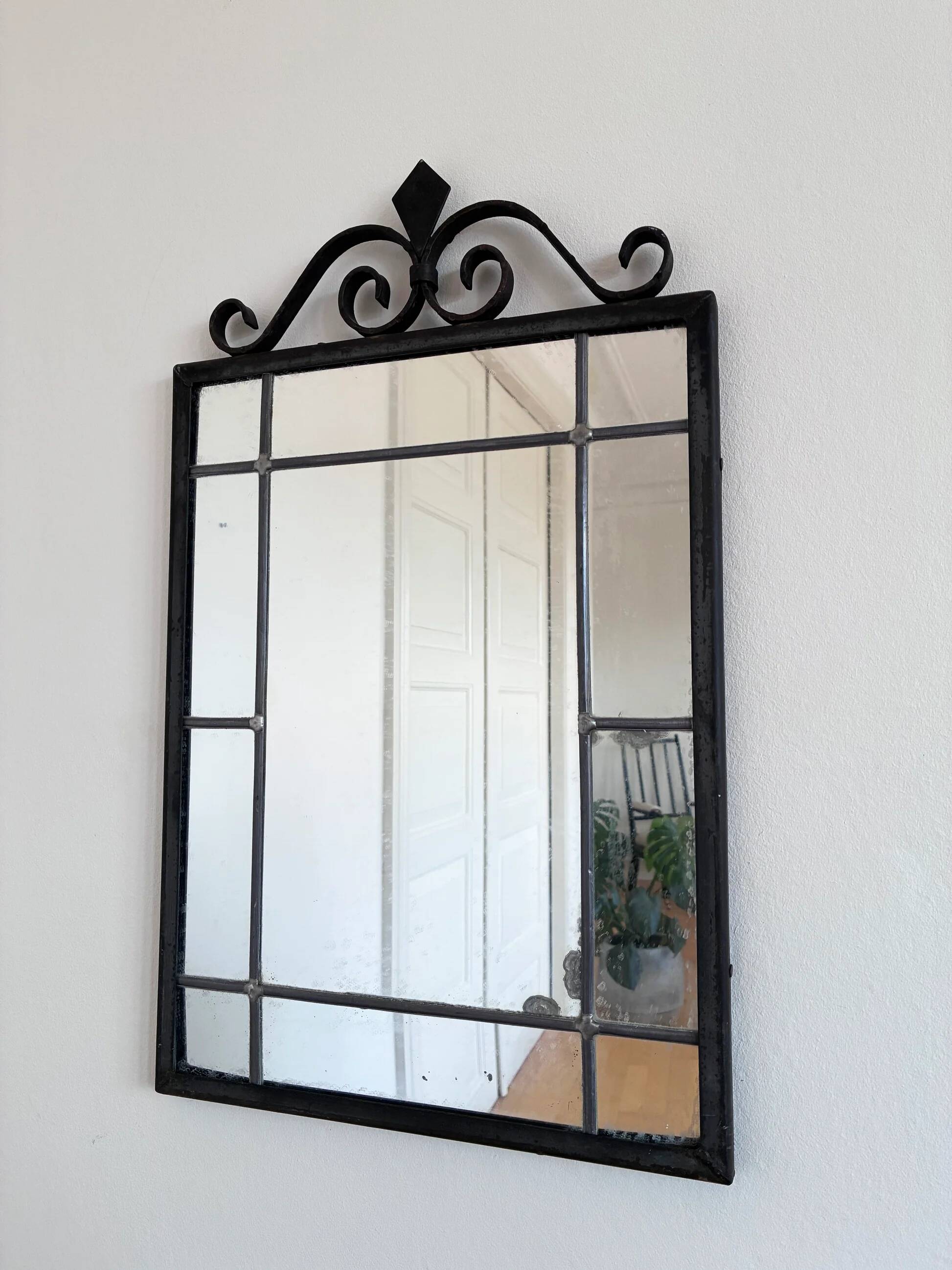 Art Deco black wrought iron wall mirror, Belgium, 1930s