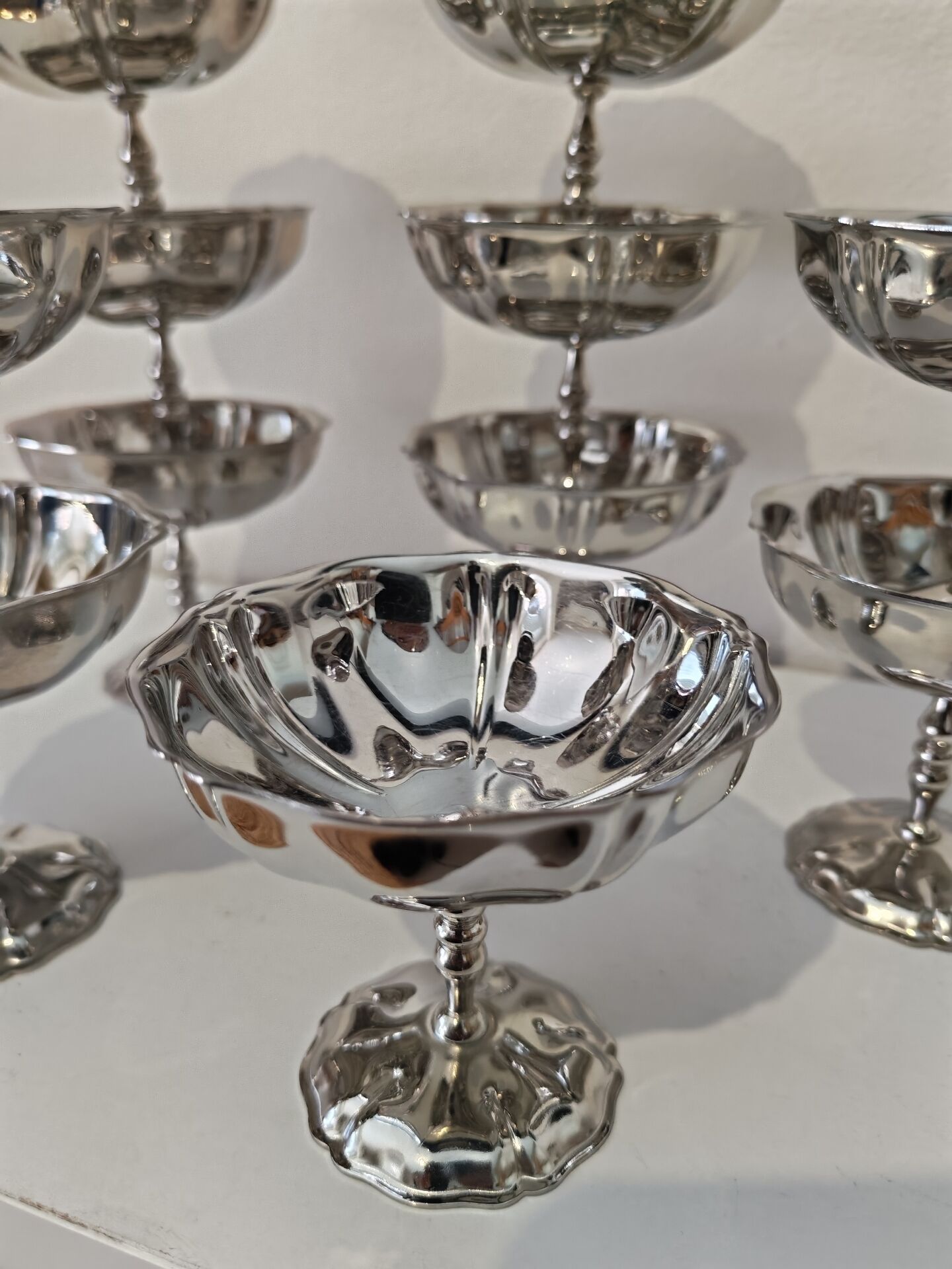 12 shiny high sorbet cups in stainless steel chrome