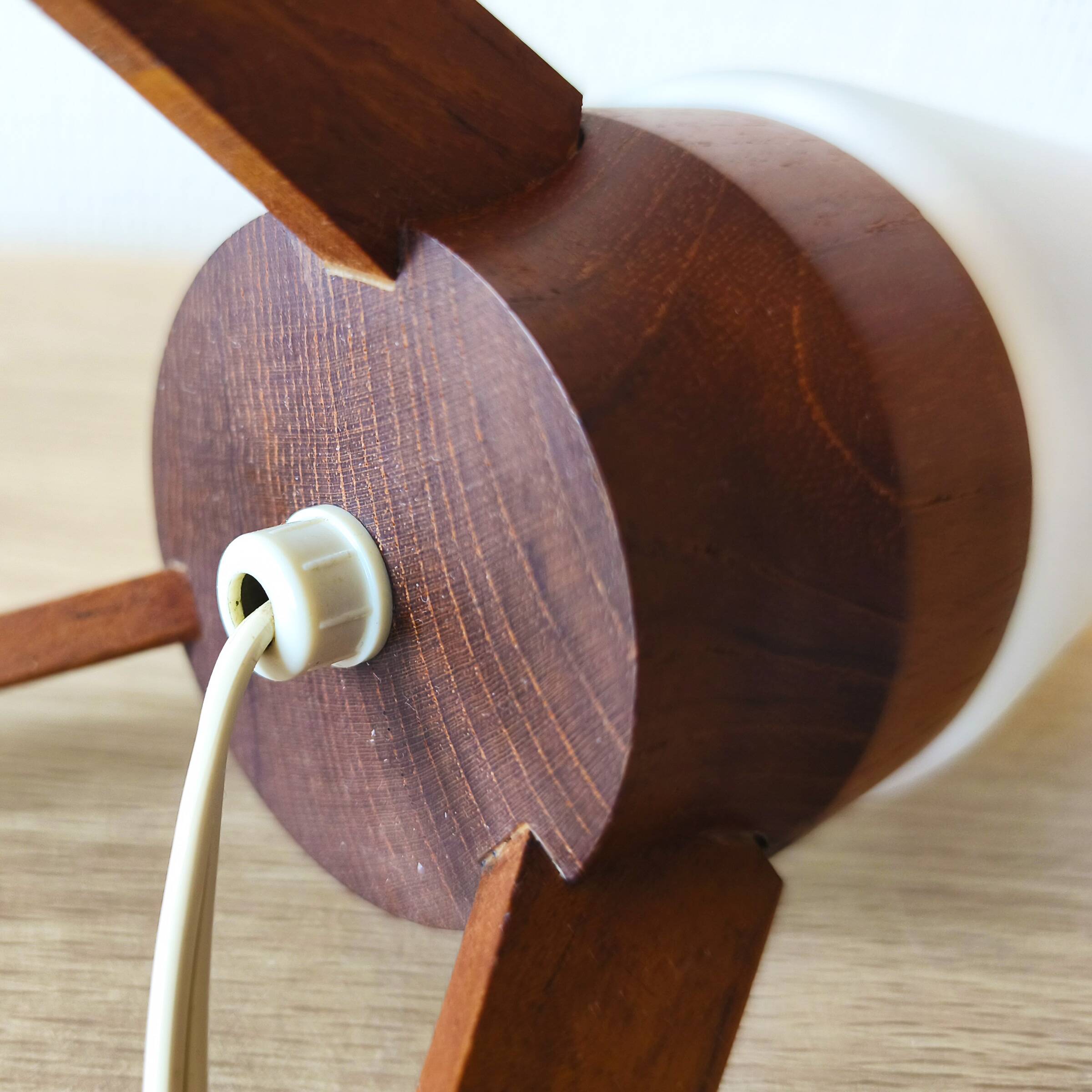 Rocket lamp, teak and opaline, 1950s