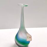 Green, Blue and Pink Etched Murano Glass Single Flower Vase, Italy